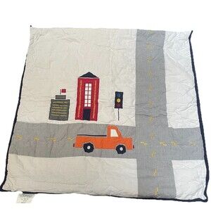 Pottery Barn Kids Orange Truck Euro Sham Quilted Cotton Transportation Bedding
